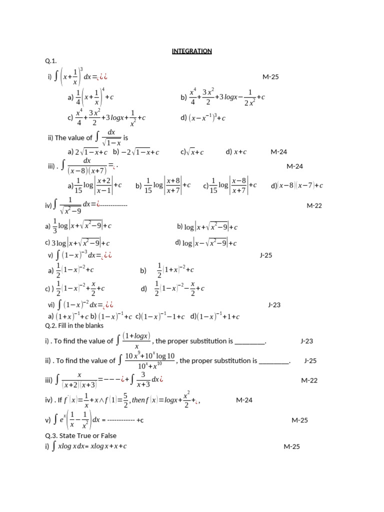 INTEGRATION Board Questions 2025 | PDF