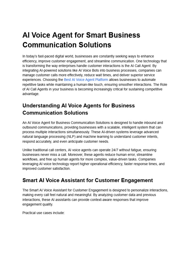 AI Voice Agent For Smart Business Communication Solutions | PDF ...