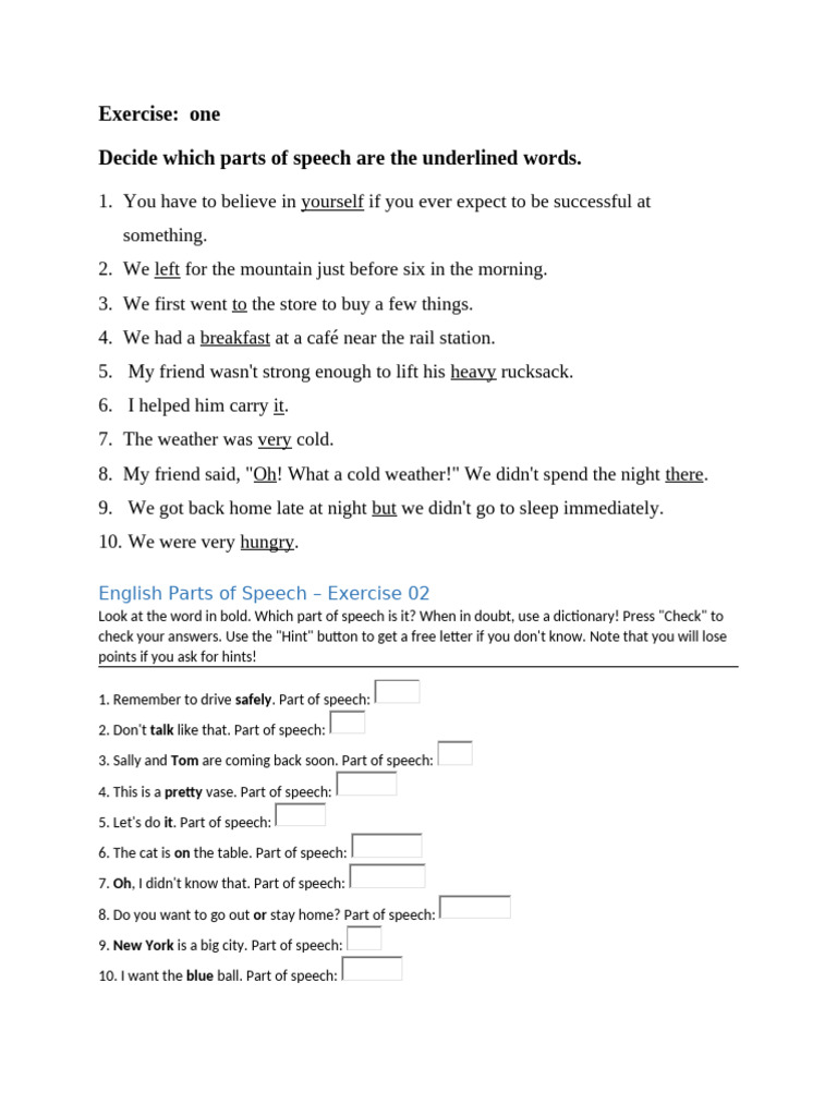 Exercise on Parts of Speech | PDF | Adverb | Adjective