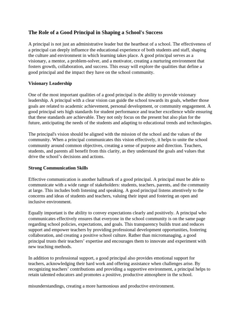 The Role of A Good Principal | PDF | Leadership | Mentorship