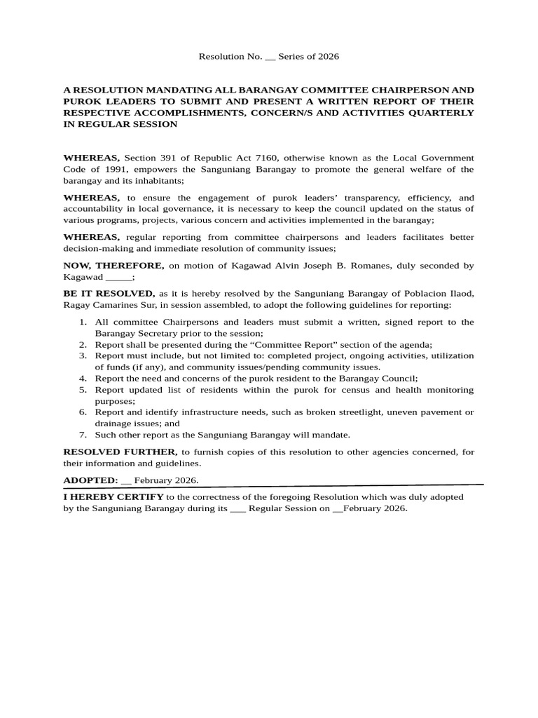 Brgy. Resolution No 2026 | PDF