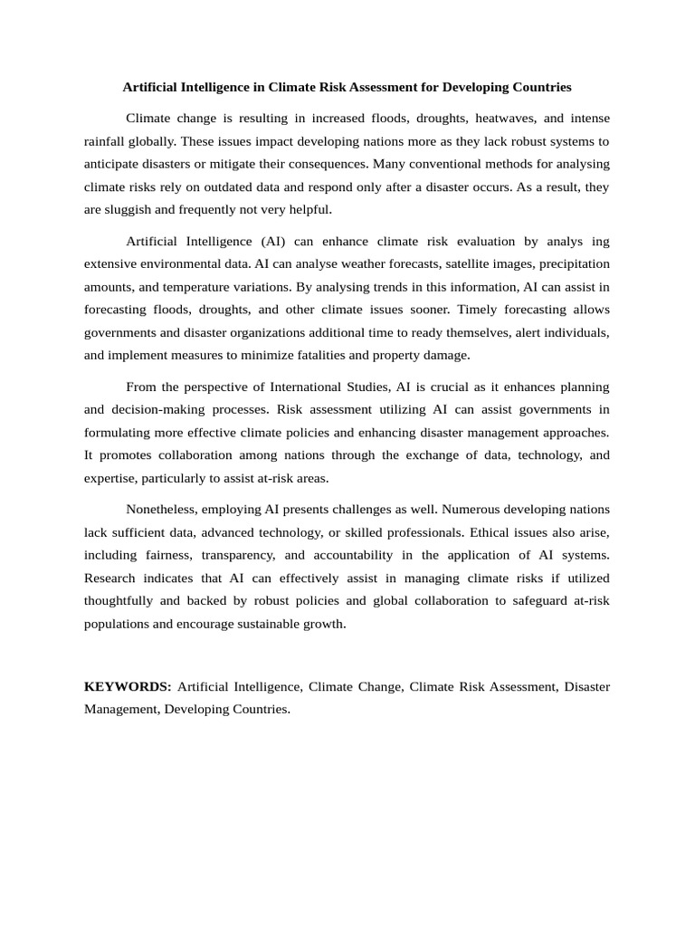 Artificial Intelligence in Climate Risk Assessment For Developing ...
