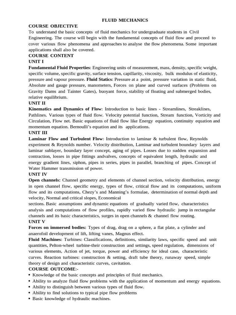 RGPV Syllabus Cbcs Ce 3 Sem Fluid Mechanics | PDF | Fluid Dynamics ...