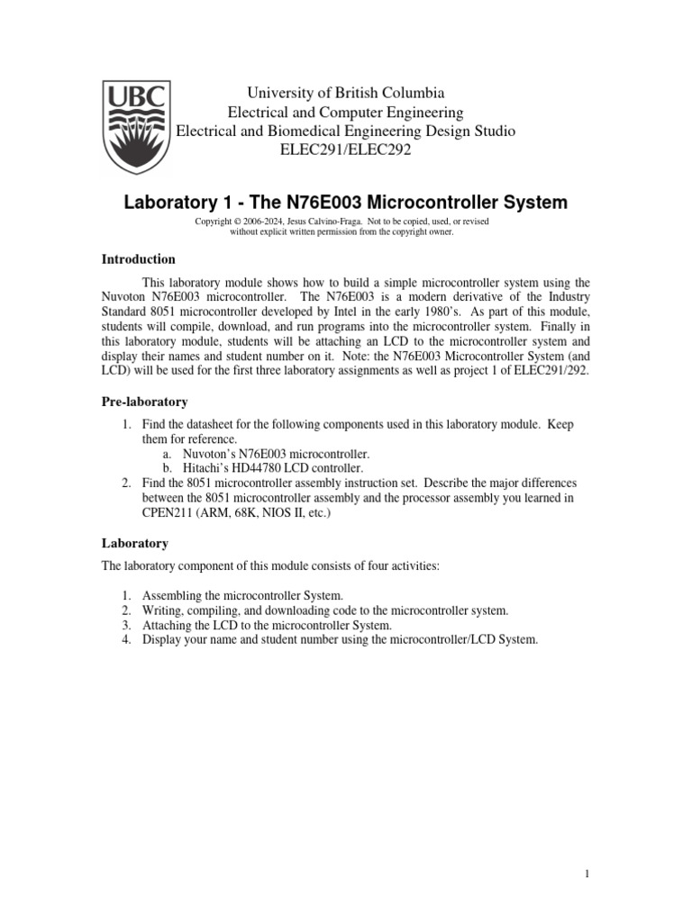 Lab 1 - The N76E003 Microcontroller System | PDF | Microcontroller ...