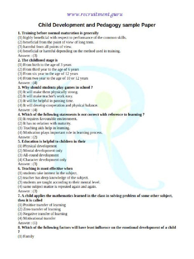 Child Development and Pedagogy Sample Paper 2 | PDF