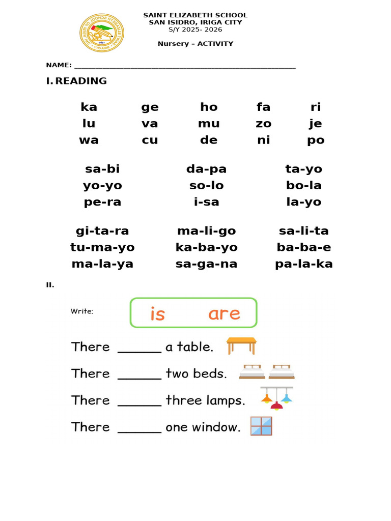 Worksheets in Nursery (Colored) | PDF