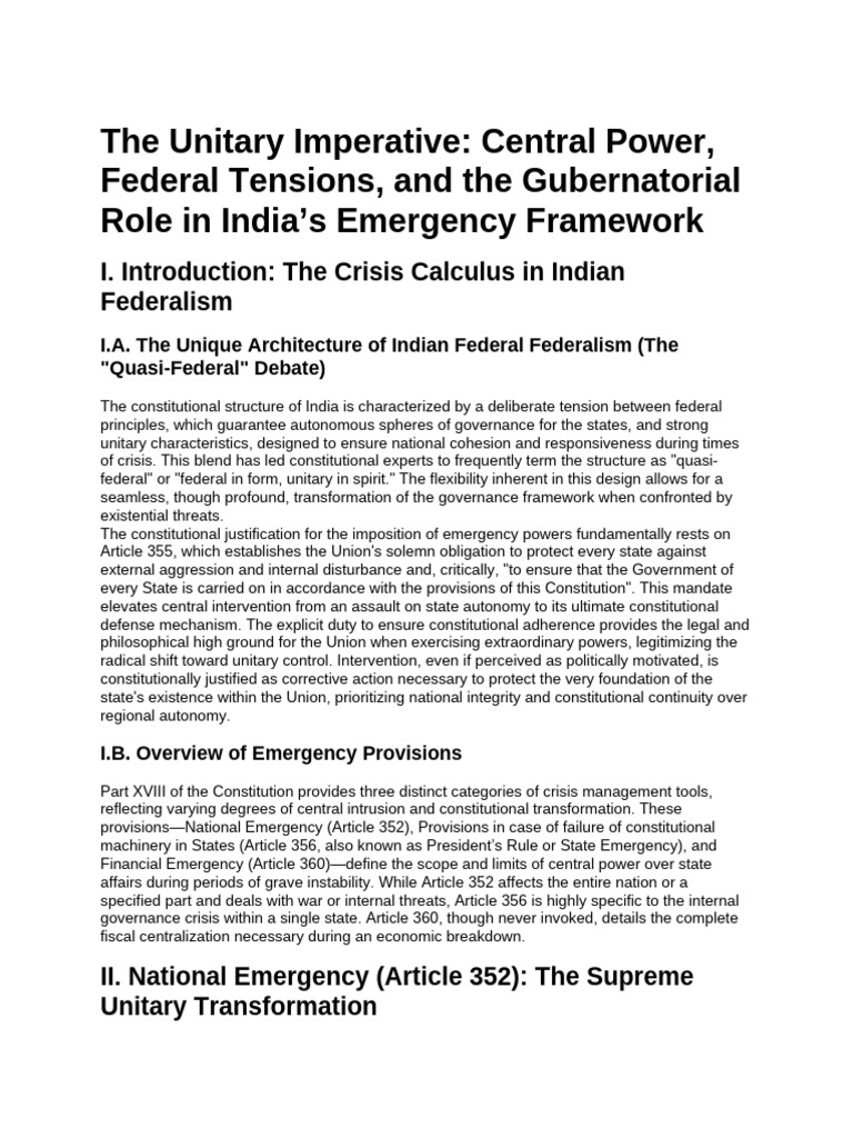 Centre-State Emergency Powers and Governor's Role | PDF | Presidents Of ...