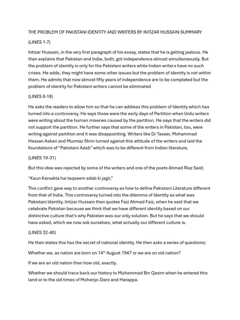 The Problem of Pakistani Identity and Writers by Intizar Hussain ...