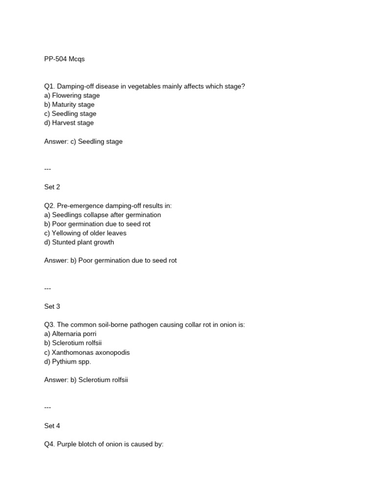 PP-504Mcqs Plant Pathology | PDF | Onion | Fungus
