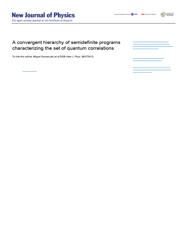 AConvergent Hierarchy of Semi Definite Programs Characterizing The ...