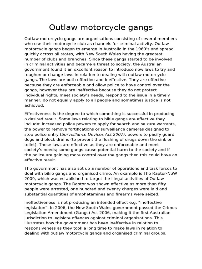 Essay on Outlaw Motorcycle Gangs (Zahrab) | PDF | Outlaw Motorcycle ...