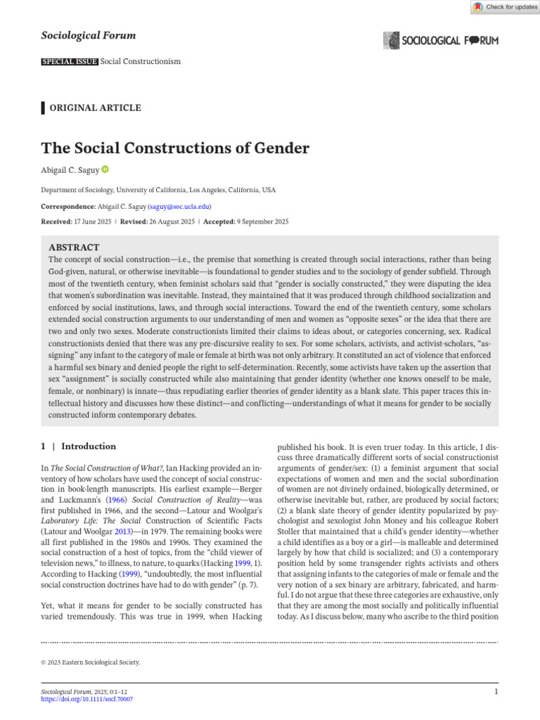 Sociological Forum - 2025 - Saguy - The Social Constructions of Gender ...