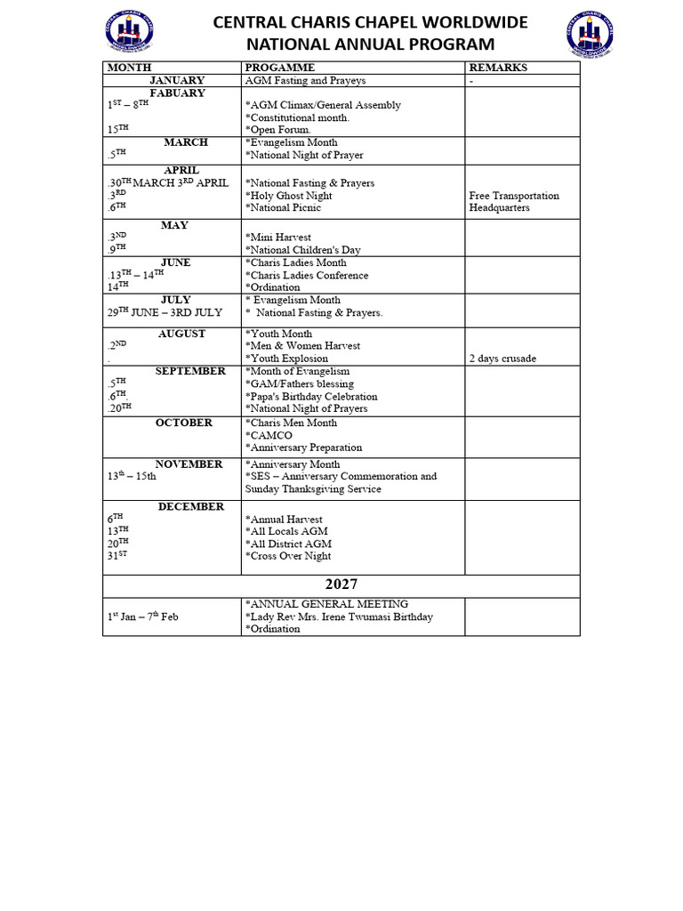 CCCW 2026 Proposed Annual Programme | PDF