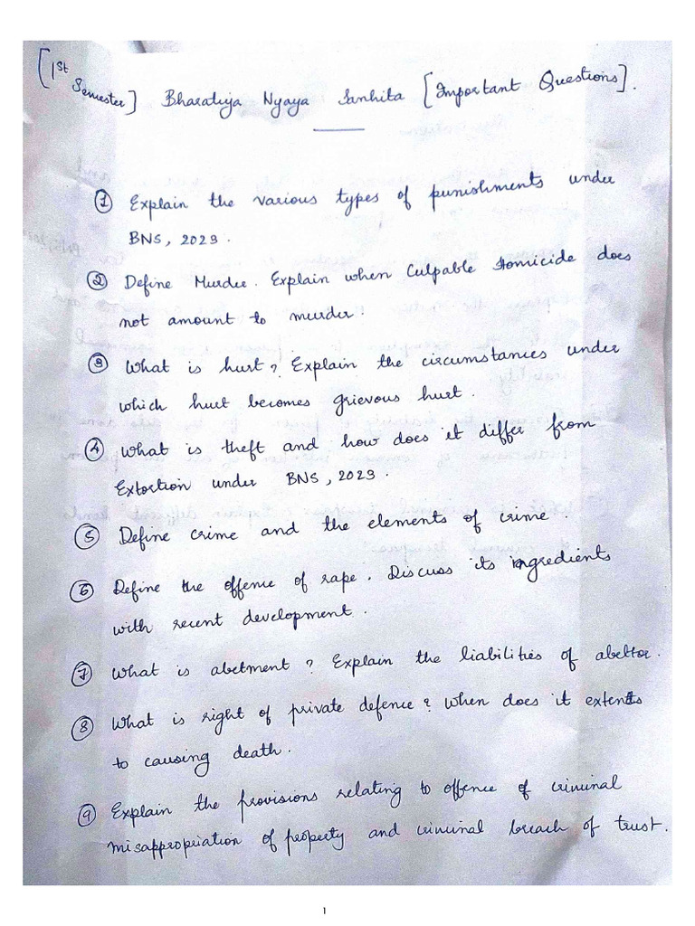 BNS Important Questions | PDF