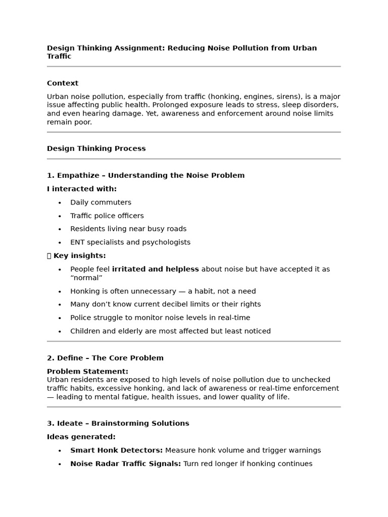 Design Thinking Assignment | PDF | Noise | Traffic