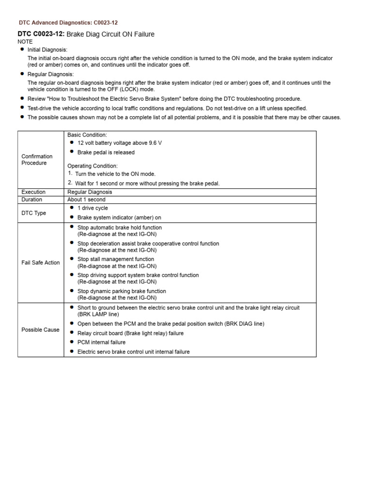 DTC Advanced Diagnostics - C0023-12 4437 | PDF | Brake | Electrical ...