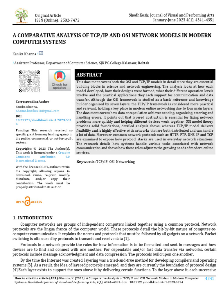 A Comparative Analysis of Tcpip and Osi Network Mo | PDF | Internet ...
