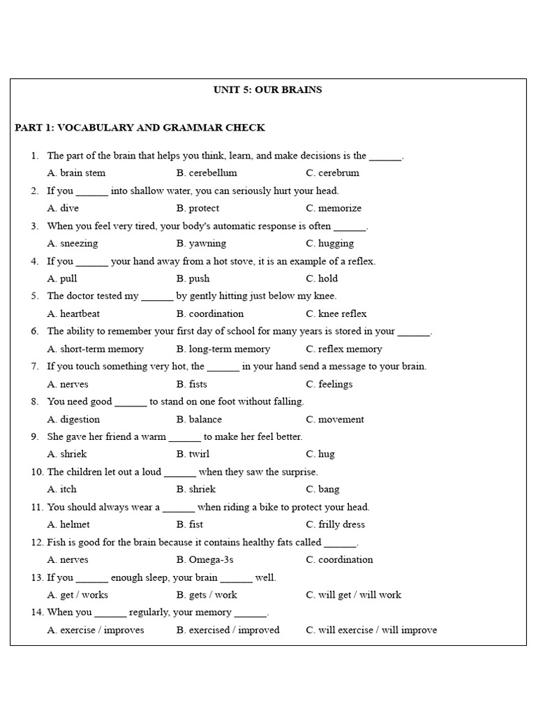 Unit 5 - Our Brains - Revision (Giáp) | PDF | Memory | Neuroscience