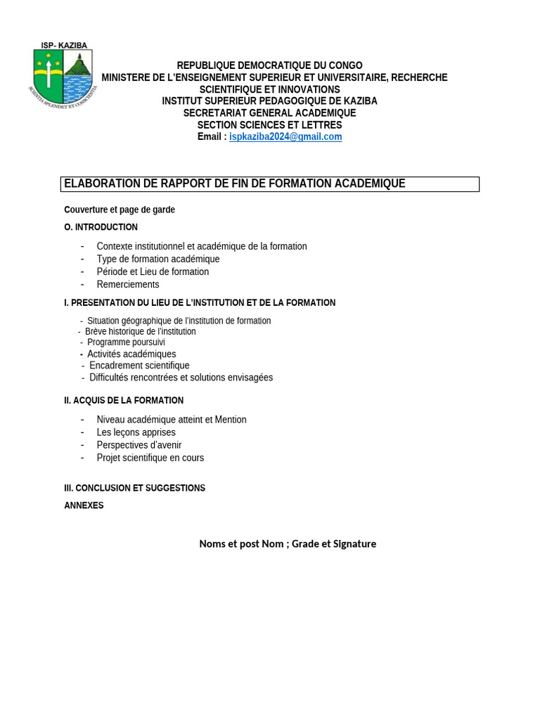 Modele de Rapport de Formation Academique | PDF