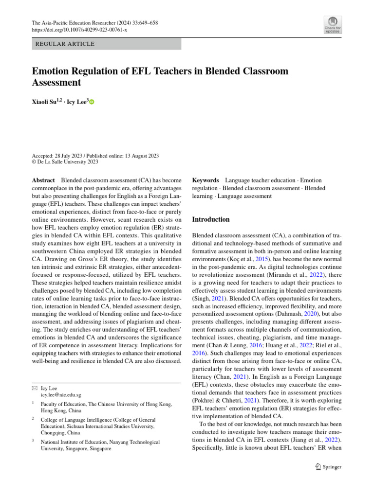 （Su & Lee）Emotion Regulation of EFL Teachers in Blended Classroom ...