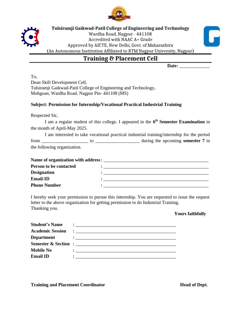 Internship Application Format | PDF