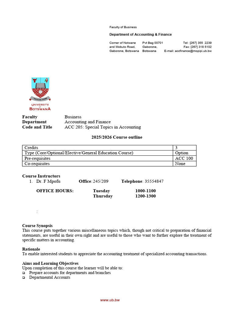 2026 ACC 205 Course Outline | PDF | Accounting | Lecture