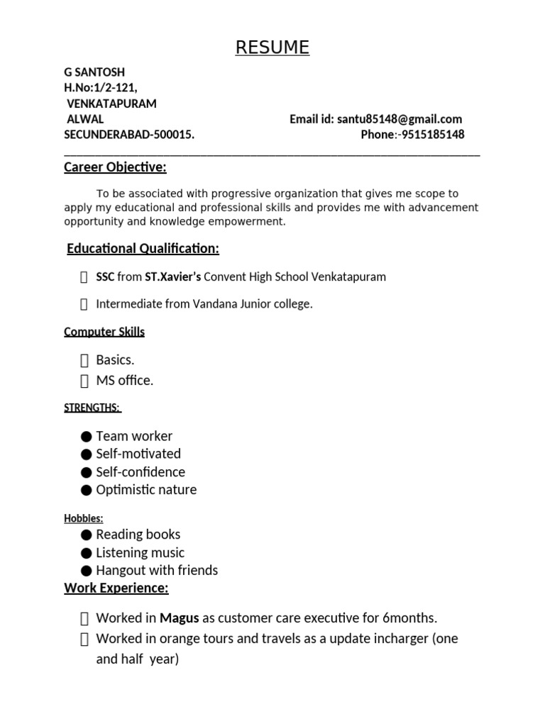 Resume Rider G Santosh CV | PDF