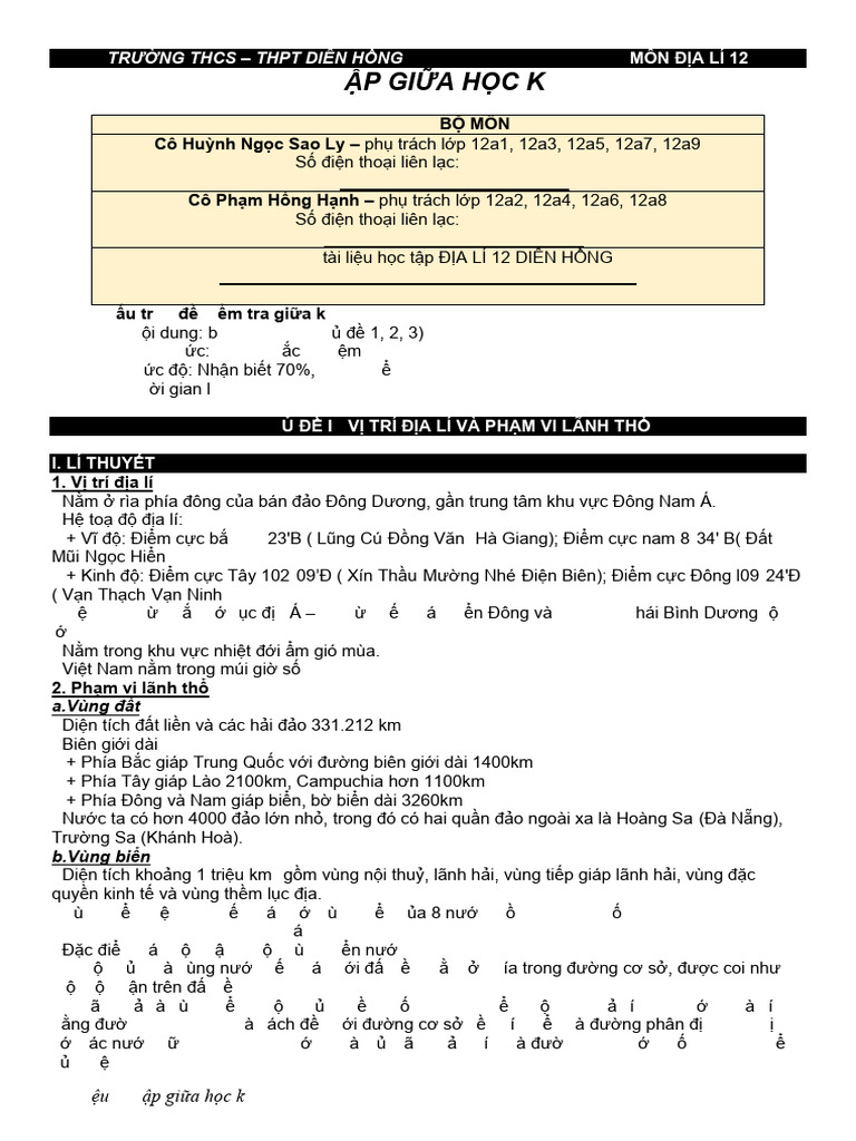 On Tap Giua Ki 1 | PDF
