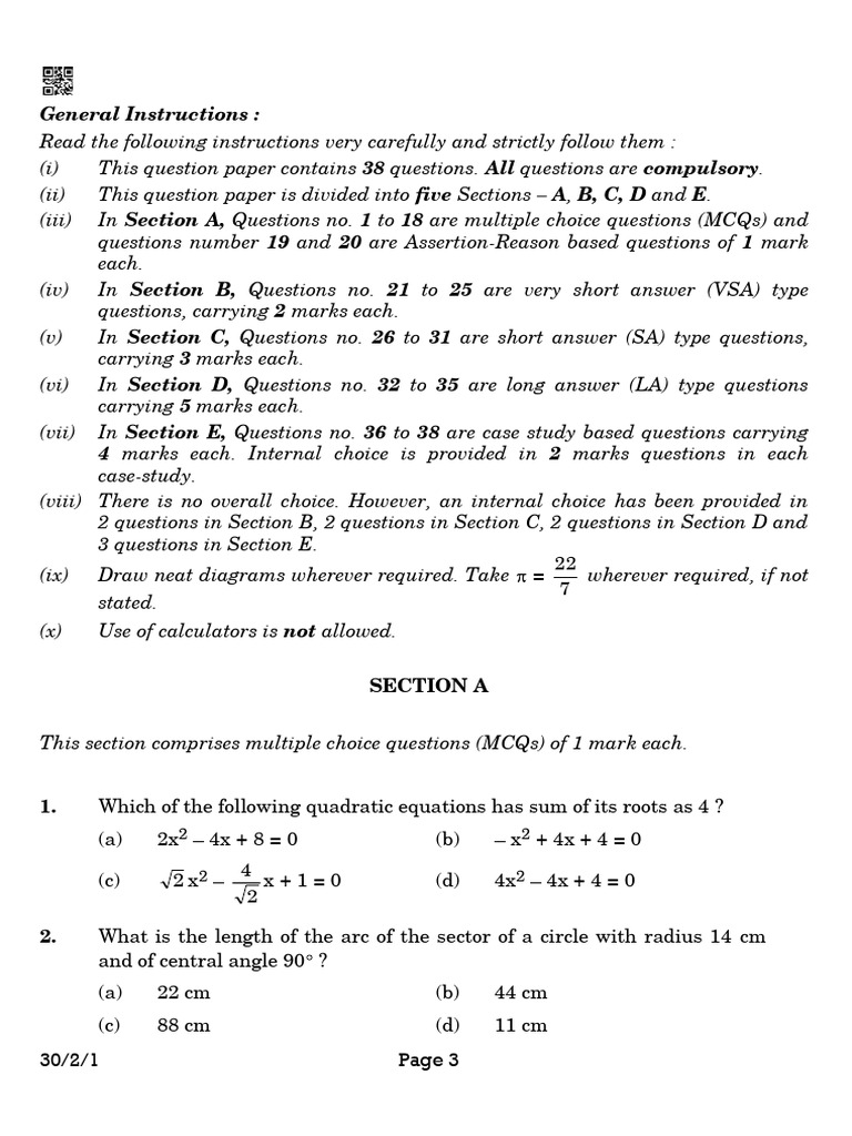 10th Class 2023 CBSE PYQ Maths | PDF | Circle | Area
