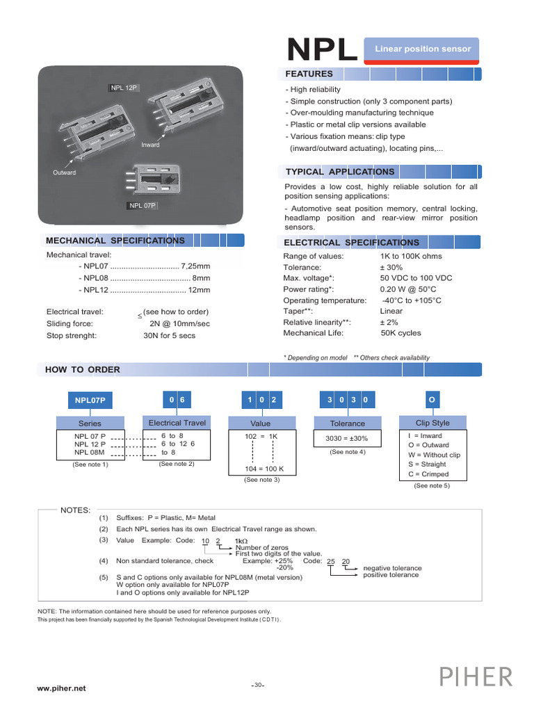 PIHER NPL Slide Potentiometer | PDF | Contractual Term | Electrical ...