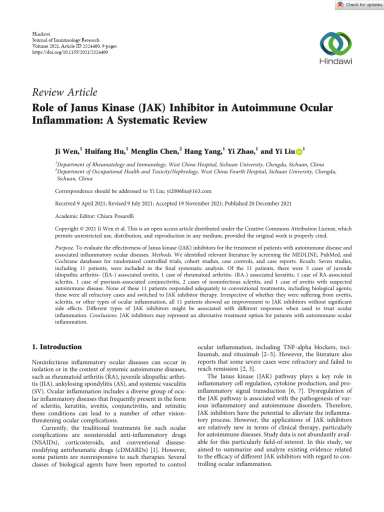 Journal of Immunology Research - 2021 - Wen - Role of Janus Kinase JAK ...