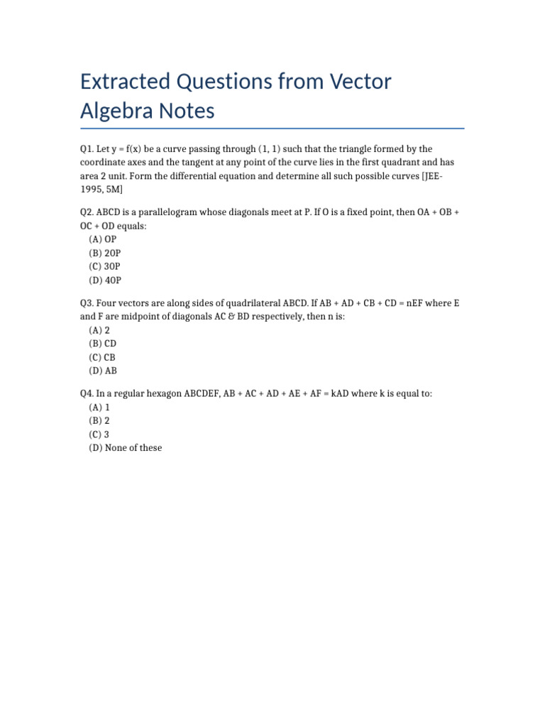 Extracted Vector Algebra Questions | PDF