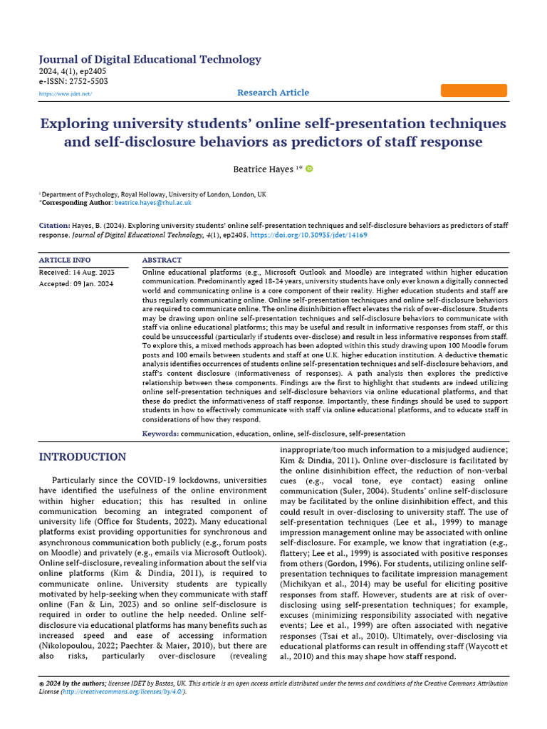 Exploring University Students Online Self Presentation Techniques and ...
