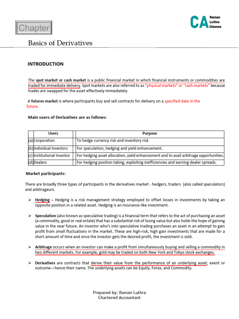 Basic of Derivatives | PDF | Futures Contract | Option (Finance)