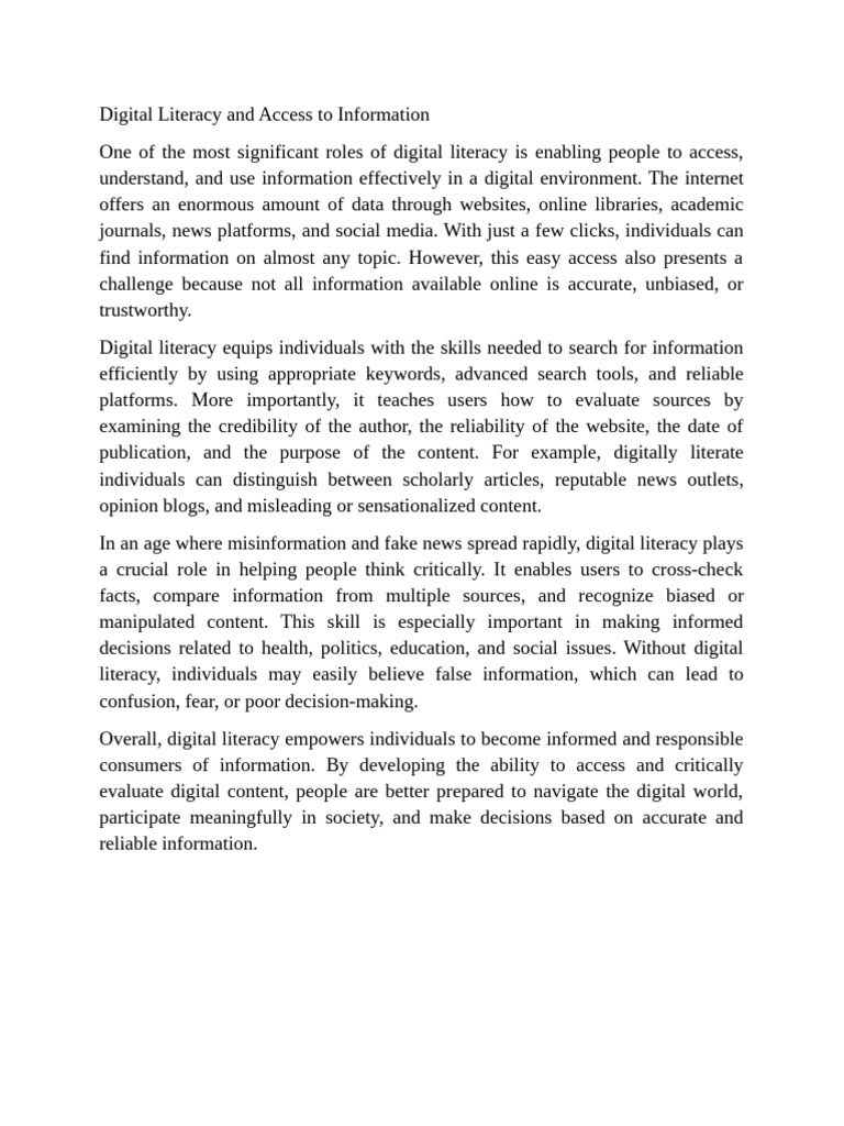 Digital Literacy and Access To Information | PDF