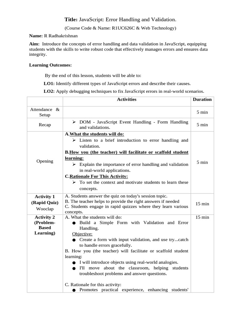 L20 Lesson Plan | PDF | Dynamic Html | Computing