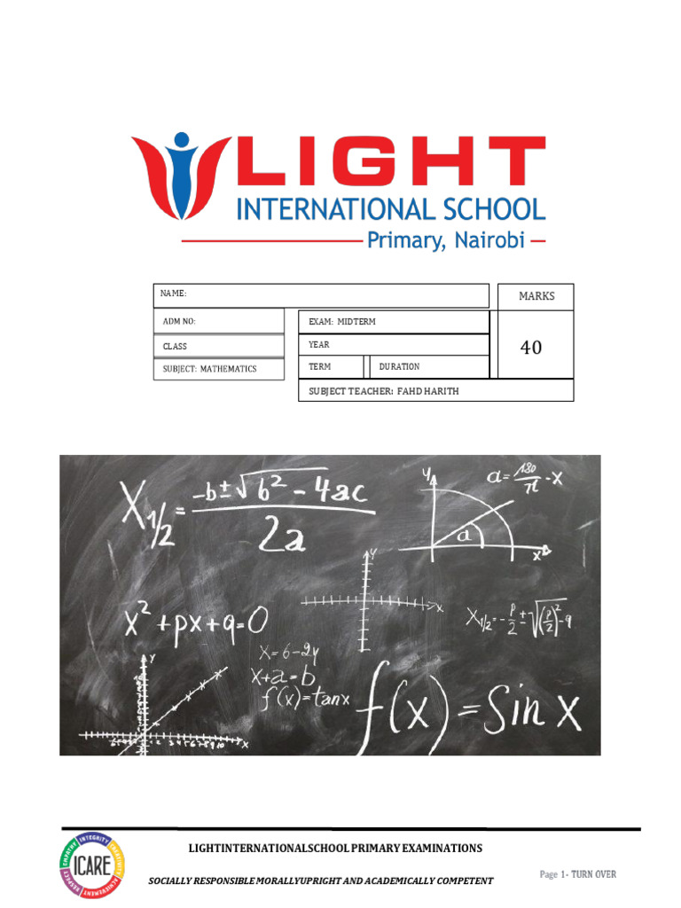 Midterm Exam Grade 7 Term 1 | PDF | Discrete Mathematics | Arithmetic
