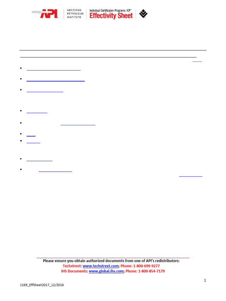 API 1169 Exam Publication Effectivity Sheet 2018-01-04 | PDF ...