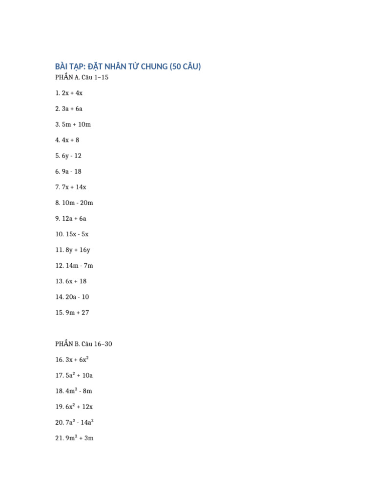 Bai Tap Dat Nhan Tu Chung 50 Cau | PDF