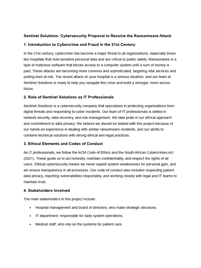 Sentinel Solutions Proposal | PDF | Security | Computer Security