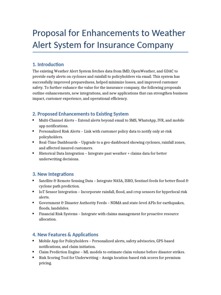 Weather Alert Enhancement Proposal | PDF | Insurance