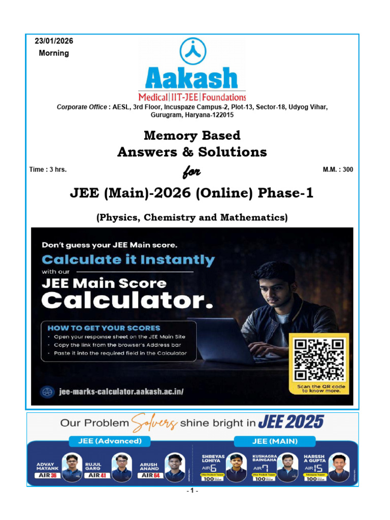 Jee Main 23 Jan Shift 1 Physics Question Paper Solution PDF | PDF ...