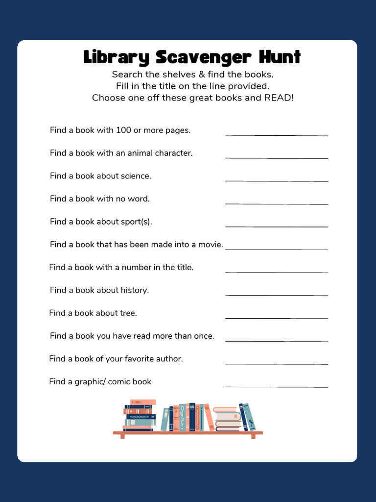 Library Scavenger Hunt Activity Worksheet | PDF