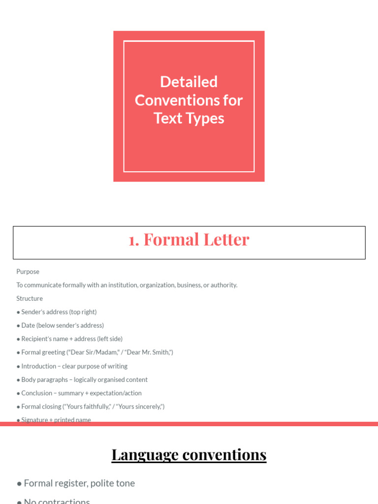 Detailed Conventions For Text Types | PDF | Syntax | Linguistics