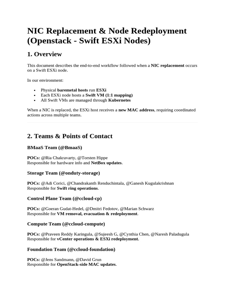 NIC Replacement & Node Redeployment (Openstack - Swift ESXi Nodes ...