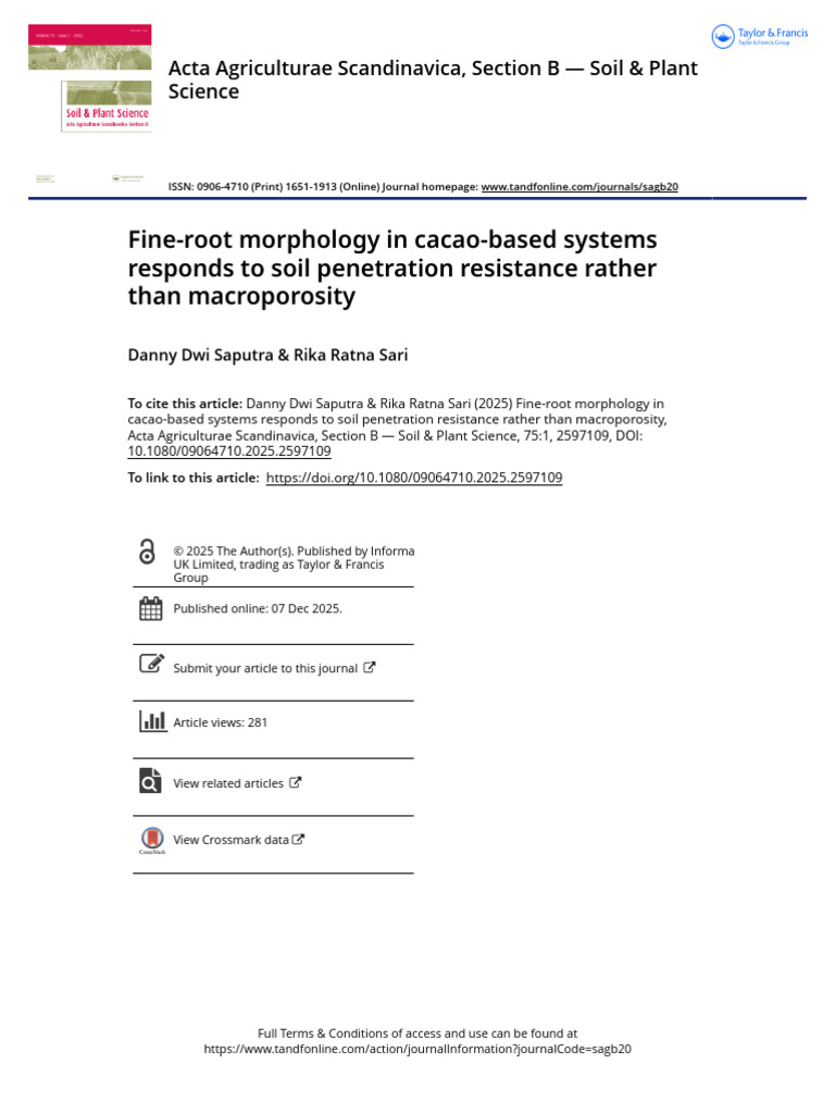 Fine-Root Morphology in Cacao-Based Systems Responds To Soil ...