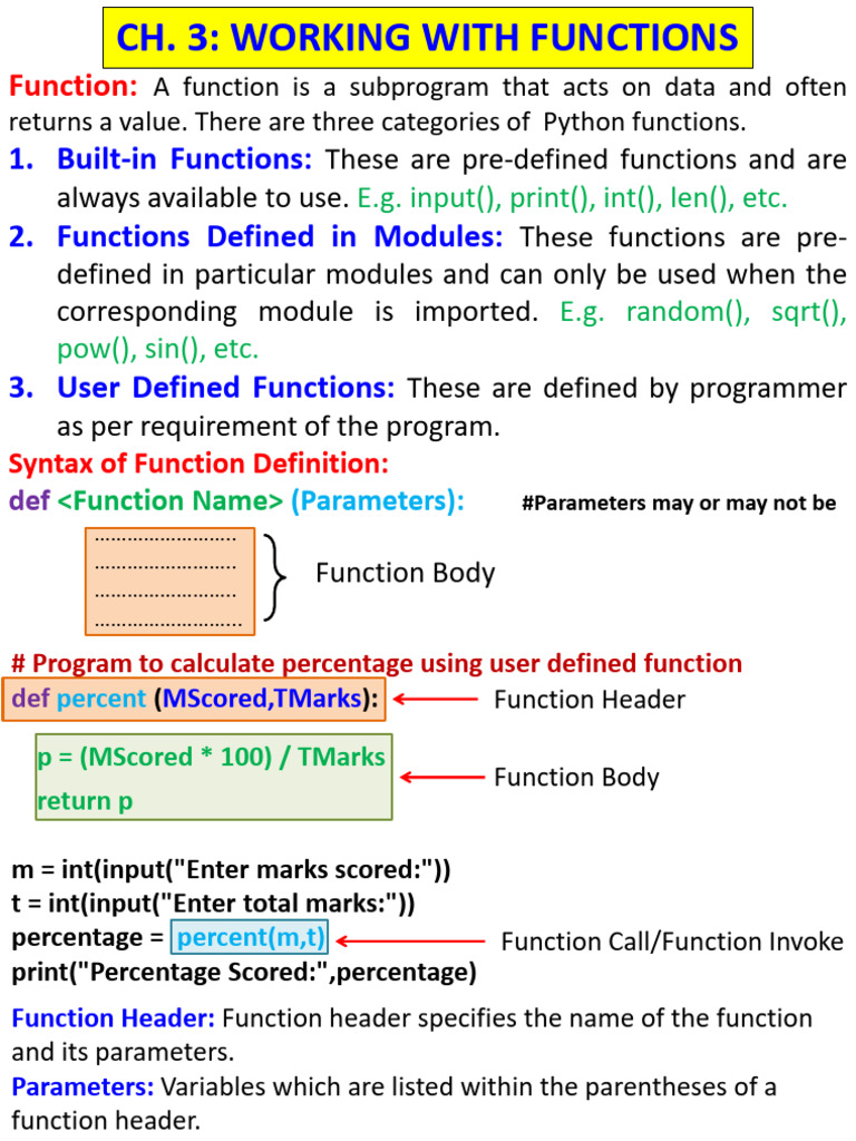 Ch. 3 Working With Functions | PDF | Parameter (Computer Programming ...
