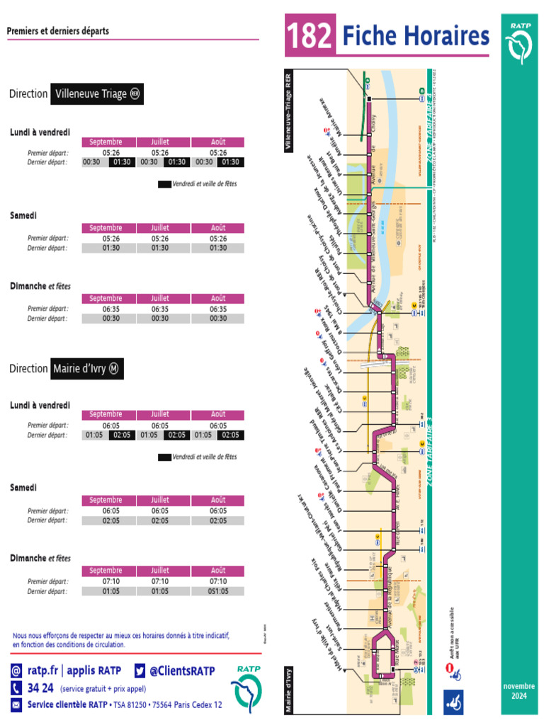 Fiche Horaire Busratp Ligne 182 | PDF | Transport public