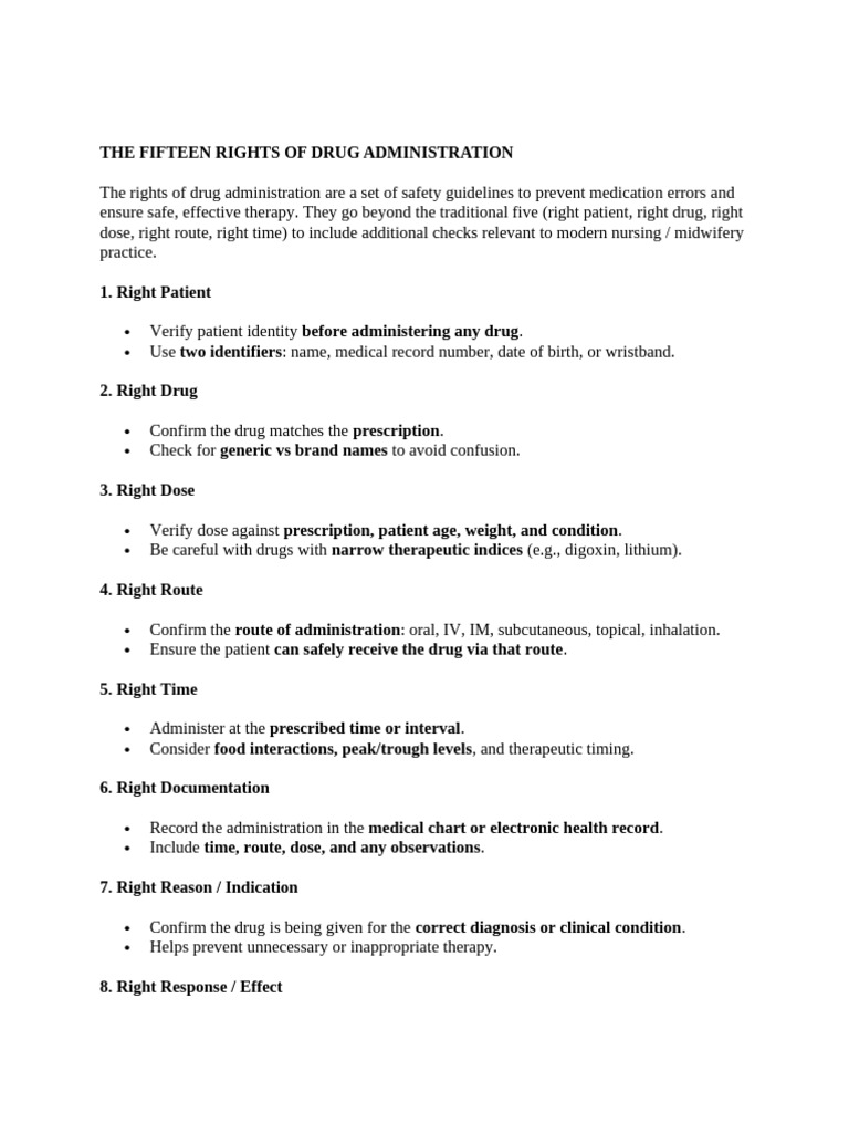 The Fifteen Rights of Drug Administration | PDF | Medical Prescription ...