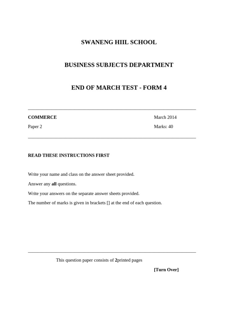 Form 4 End of March Test | PDF
